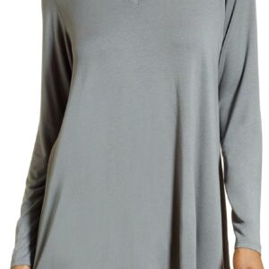 Women's Basic Long Sleeve T-Shirt V-Neck Loose Tunic Top with Hi-Low Hem