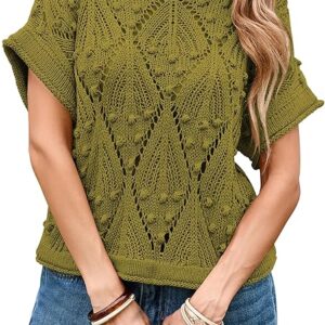 Womens Summer Short Sleeve Crochet Sweater Tops 2025