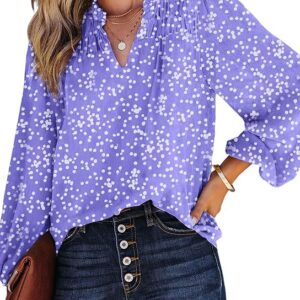 Women's Casual V Neck Alicia Floral Print Smocked Long Sleeve