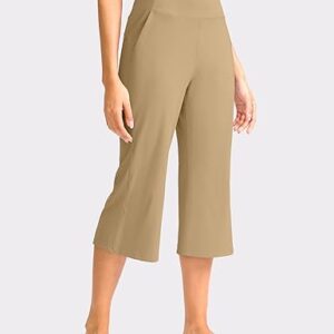 Soothfeel Capri Pants for Women Wide Leg Yoga Pants with Pockets High Waist Casual Dress Crop Pants