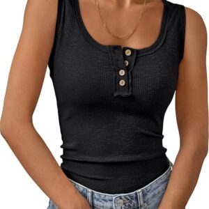 Tops for Women Summer Casual Cute Sleeveless Henley Shirts Beach Vacation Clothes Basic Tees
