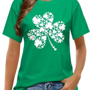 Shirts for Women:Lucky Irish Shamrock Crew Neck Short-Sleeve