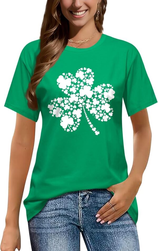 Shirts for Women:Lucky Irish Shamrock Crew Neck Short-Sleeve