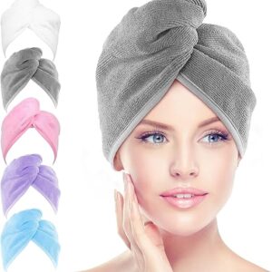 Microfiber Hair Towel Wrap, 5 Pack Hair Turbans, Super Absorbent Quick Dry Hair Towel