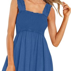 Women Summer Sleeveless Romper Square Collar Ruffle Straps Flowy Short Jumpsuit with Pockets